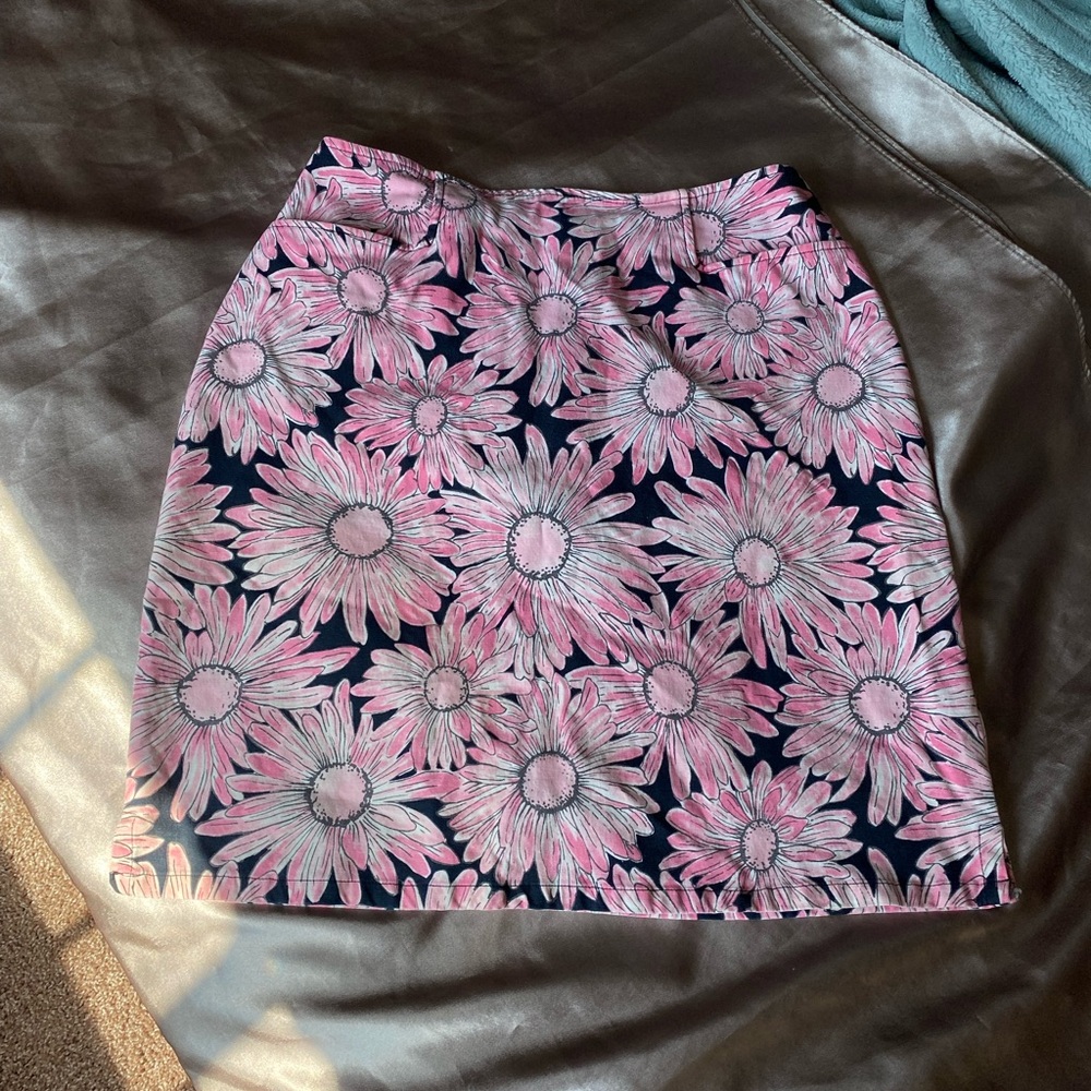 Talbots Pink Floral A-Line Mini Skirt on Navy